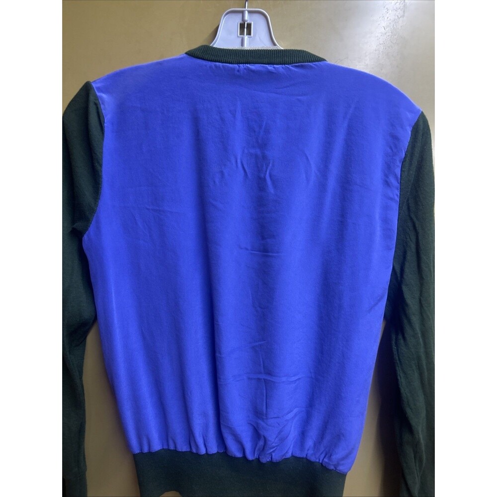 Worth New York Silk Cardigan XP Colorblock Green Purple Button Front - Picture 8 of 10